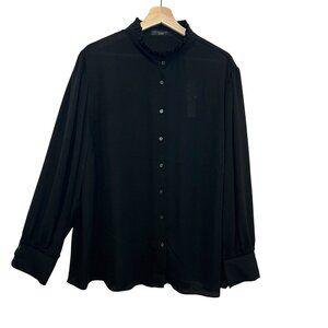 T Tahari Women’s Top Shirt Black Plus Size 3X/3TG Long Sleeve Blouse Buttons NWT
